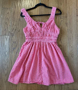 Asos pink and red gingham smocked waist mini dress milkmaid size 6 thumbnail 6