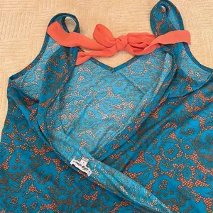 Lily Star beautiful vibrant teal & orange wrap back tank top w/ orange ties thumbnail 9