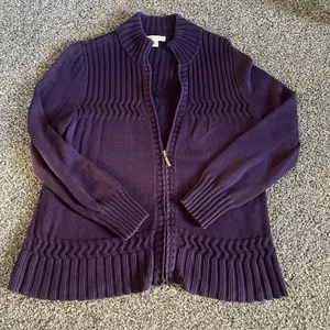 Coldwater Creek Purple Knit Zip Up Long Sleeve Sweater L thumbnail 1