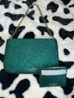 Kate Spade Teal Glitter Clutch with Gold Chain thumbnail 7