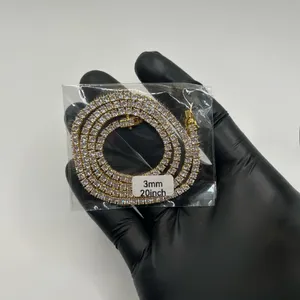 Moissanite Tennis Chain Gold 3mm 20 Inches Brand New VVS1 Necklace Men or Women thumbnail 1