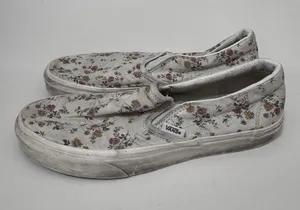 VANS Floral Slip On Canvas Sneakers White Pink Yellow Green Women's Low Top thumbnail 1