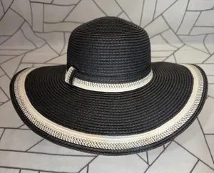 Magid Hats Wide Brim Sun Hat One‎ Size Black Cream Woven Paper Floppy Straw Hat thumbnail 1