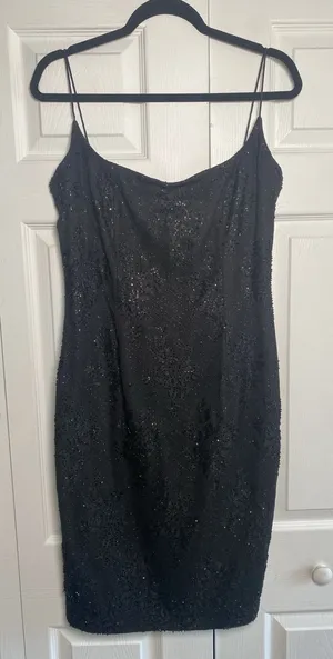 Carmen Marc Valvo Beaded Lace Cocktail Dress Womens Size 10 Black Vintage Y2K thumbnail 1