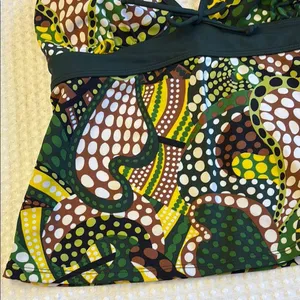 MERONA Tankini Halter Swimsuit Top Size LARGE Colorful Print Green Yellow thumbnail 3