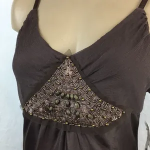 Kaelyn Max 100% Silk Brown Embellished Sleeveless Tank NEW M thumbnail 5