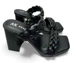 Anne Klein Sandals Womens Size 5.5 Black Braided‎ Double Strap Slip On Heels thumbnail 1