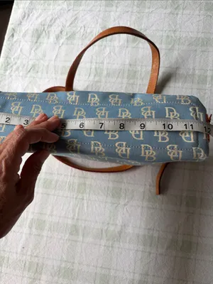 Dooney & Bourke Light Blue Canvas Shoulder Bag with Tan Leather Trim thumbnail 9