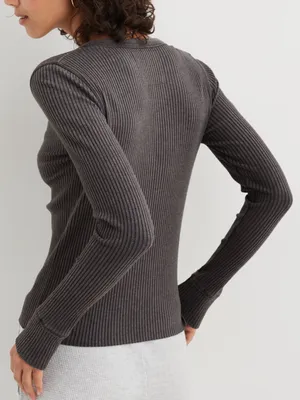 Aerie Fireside Long Sleeve Henley T-Shirt in Dark Grey Women’s Size Medium Tee thumbnail 2