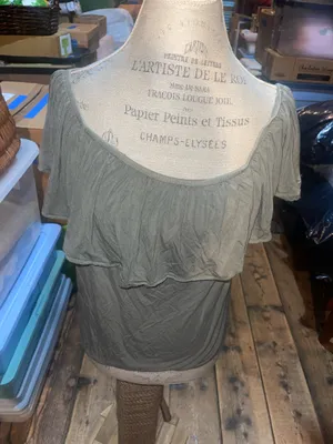 olive green off-the-shoulder flounce top by American Eagle Outfitters thumbnail 1