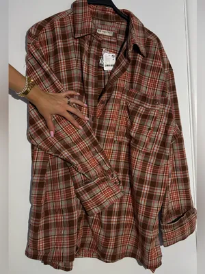 NWT! We The Free Brown, Rust & Pink Plaid Shirt Jacket thumbnail 10