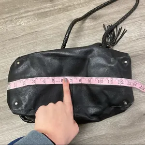 Furla Black Pebbled Leather Drawstring Hobo Shoulder Bag Tassel thumbnail 7