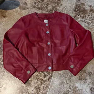 MAEVE Cora Patch Pocket Jacket Faux Leather Size Large Burgundy Red‎ thumbnail 3