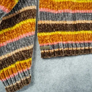 Volcom Women's XL Chenille Striped Cropped Crew Neck Sweater Brown Orange Yellow thumbnail 10