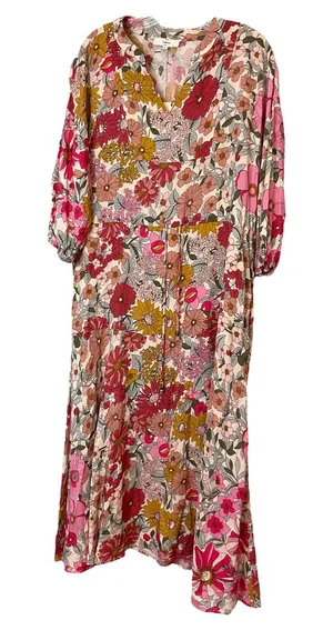 Entro Floral Print Maxi Dress Long Sleeve V Neck Bohemian Cottagecore Style‎ thumbnail 1