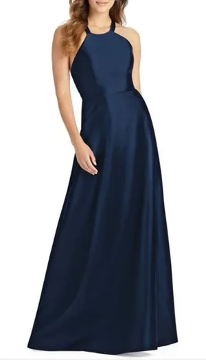 Women's Navy Blue Halter Neck Maxi Dress thumbnail 1