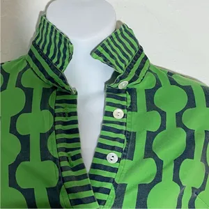 Gretchen Scott green and blue collared top‎ thumbnail 2