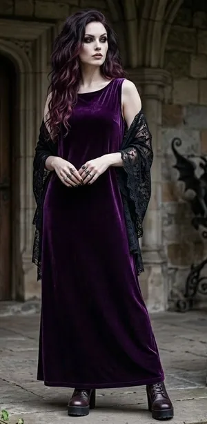 Eileen Fisher Womens Velvet Maxi Dress Size 2 Purple Silk Blend‎ Goth Grunge thumbnail 1