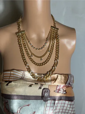 Source Unknown Gold Tone Layered Chain Statement Necklace Rhinestone Teardrop Bib thumbnail 1