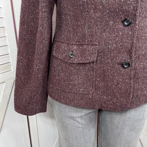 Vintage L.L. Bean Tweed‎ Blazer Large Burgundy Herringbone Wool Silk Blend Maroo thumbnail 6