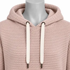 American Eagle Women L Pink Cropped Knit Hoodie Sweater Ribbed Long Sleeve thumbnail 3