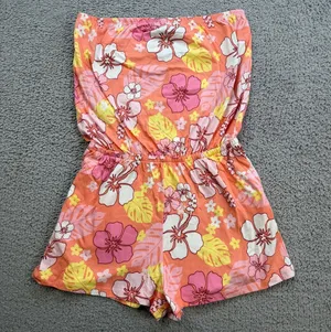 Forever 21 Floral Jumpsuit Romper S Pink Womens Strapless Sleeveless Pockets NWT thumbnail 1