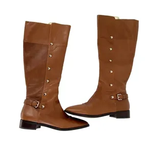 Michael Kors Tan Leather Riding Boots Knee High Zip Low Heel Size 10M Almond Toe thumbnail 3