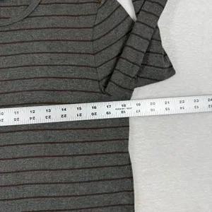Lauren‎ Ralph Lauren Petite Gray Striped Button Shoulder Long Sleeve Top PL thumbnail 3