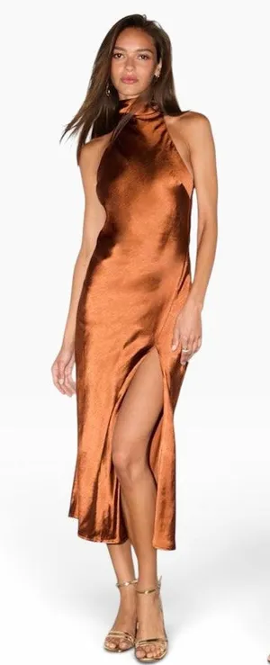 Lulus Exceptional Status Rust Halter Backless Slip Midi Dress size XS NWT thumbnail 1