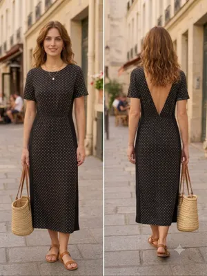 SEZANE Luce Dress ~ Black Ecru Polka Dots Small thumbnail 2