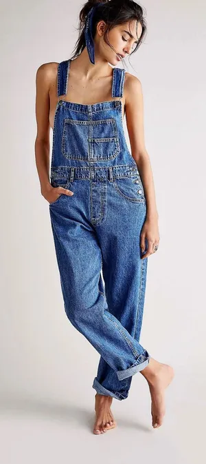 We The Free Medium Blue Denim Relaxed Overalls thumbnail 1