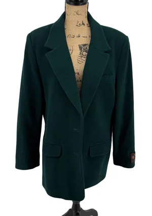 Vtg Wool Cashmere‎ Blend Blazer Dark Green Women 16 Pea Coat Single Breasted thumbnail 1