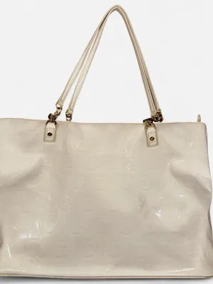 Michael Kors White Embossed Logo Patent Tote Bag Chain Strap Shoulder Purse thumbnail 2
