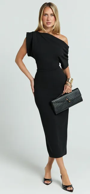 New Showpo Nalfie Midi Dress Tipped Shoulder Jersey Drape Dress -Small MSRP $99 thumbnail 1