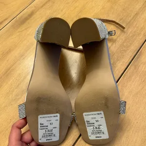 Steve Madden Franky Spark Silver Bedazzled Crystal Open Toe Strap Heels Size 9.5 thumbnail 8
