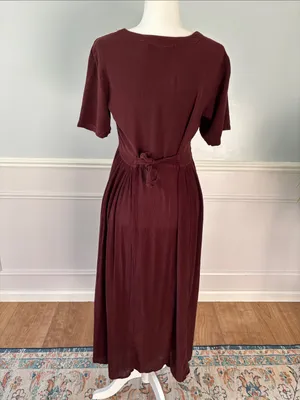 Select Vintage 90s Brown Embroidered Button-Front Midi Dress Sz Medium Phoebe thumbnail 7