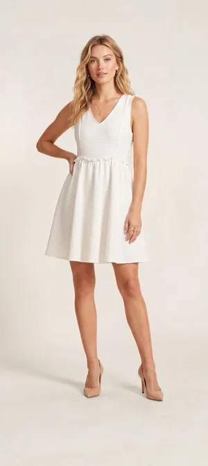 ELLIATT ivory white Sunset Ponte Fit & Flare Mini Dress L thumbnail 1