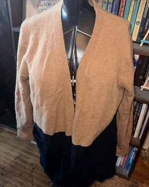 Madewell wool alpaca blend tan & black color block Allison cardigan thumbnail 1