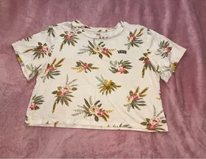 Vans Tropical Palm Leaf Flower Cropped T-Shirt thumbnail 1