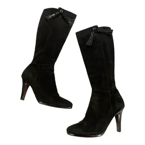 Cole Haan Nancy Nike Air Tall Black Suede Riding Boots with Tassel, size 8.5 thumbnail 4