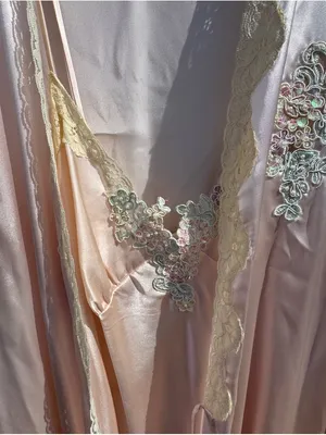 Cinema Etoile Satin Nightgown Robe Set Pink Lace Medium Vintage Style thumbnail 12