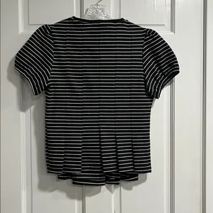 Maeve by Anthropologie Black and White Striped Peplum Top Size XS thumbnail 9