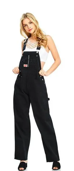 Revolve Plus Size Women's Juniors Black Baggy Straight Leg Overalls Size S thumbnail 1