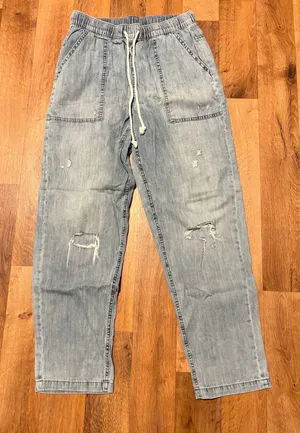Aerie Light Wash Drawstring Pants thumbnail 1