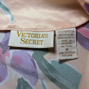 VTG Victorias Secret‎ Gold Label Floral Satin Robe Lace Light Pink Romantic sz M thumbnail 3