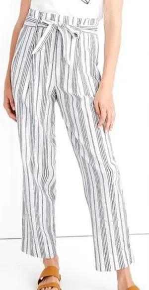 NWT Madewell Baltic Stripe Linen Cotton Paperbag Crop Pants 0 thumbnail 1