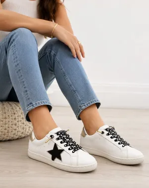 Vintage Havana Black Star Sneakers White Gold Women’s 7.5 Trendy Casual Shoes thumbnail 1