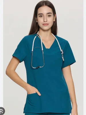 COZYFIT V-Neck Collar Patch Women Scrub Tops with 3 Pockets Size Medium thumbnail 1