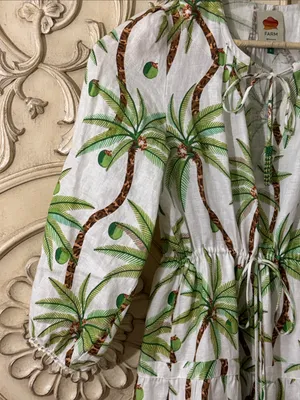 Farm Rio Bohemian Palm Tree Print Cotton Maxi Long Sleeve Dress Size Small thumbnail 9