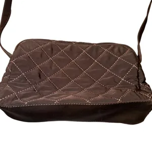 Vera Bradley Brown Microfiber Quilted Shoulder Bag Floral Lining Zip Pockets thumbnail 3